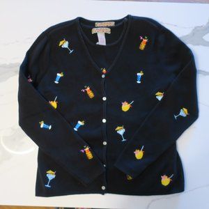 Lilly Stanhope Black with Embroidered Mixed Drinks Sweater Set Size LP